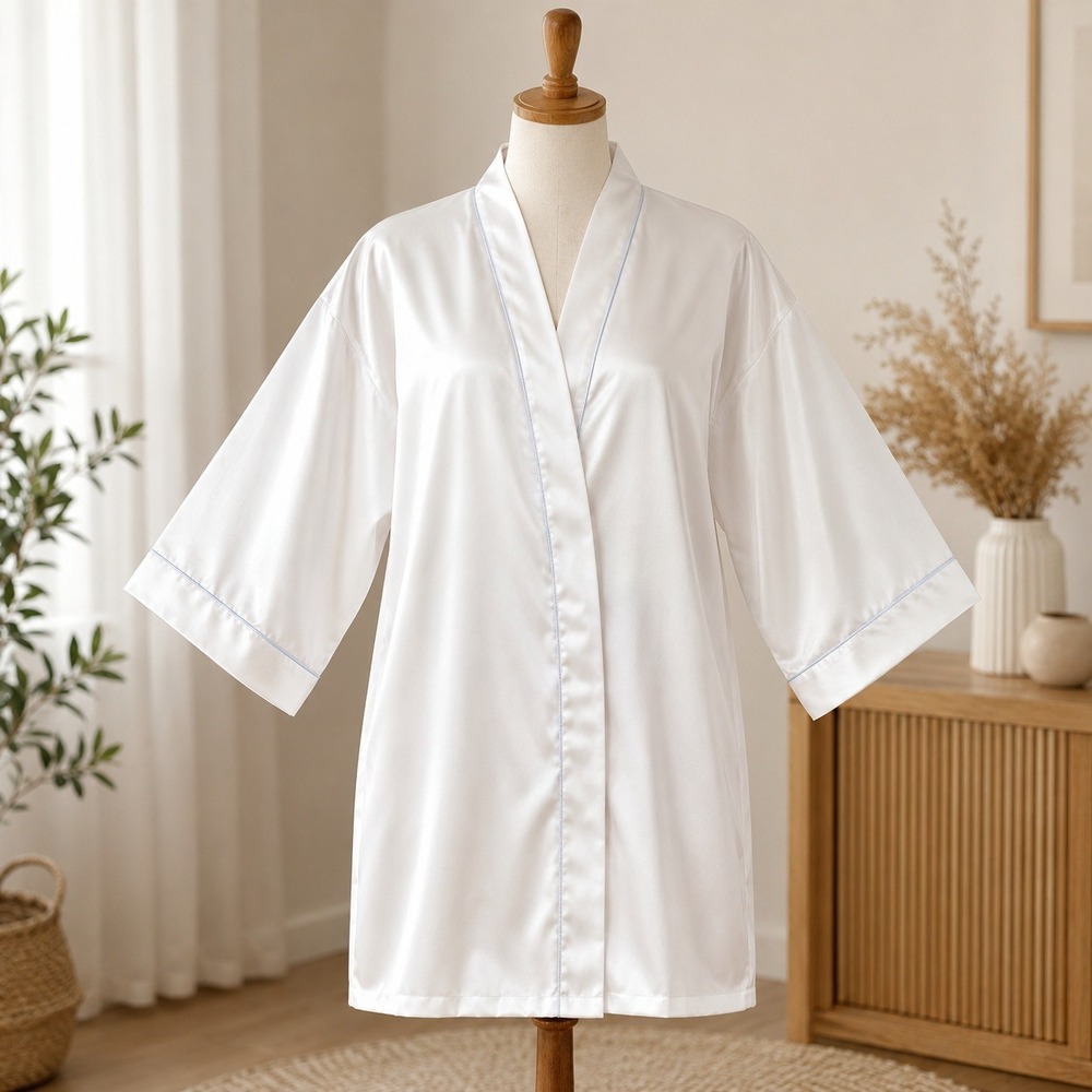 NWT In Bloom by Jonquil Robe Womens XL Off White The Bride Satin Blue Embroidery